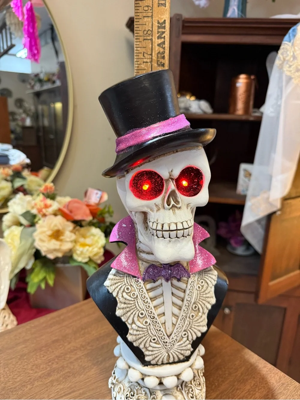 Light-Up Purple Skull Skeleton Bust Halloween Decoration
